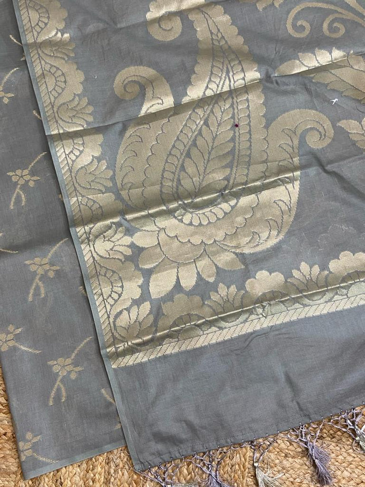 Pure Banarasi Chanderi Silk Unstitched Suit with Zari woven Dupatta