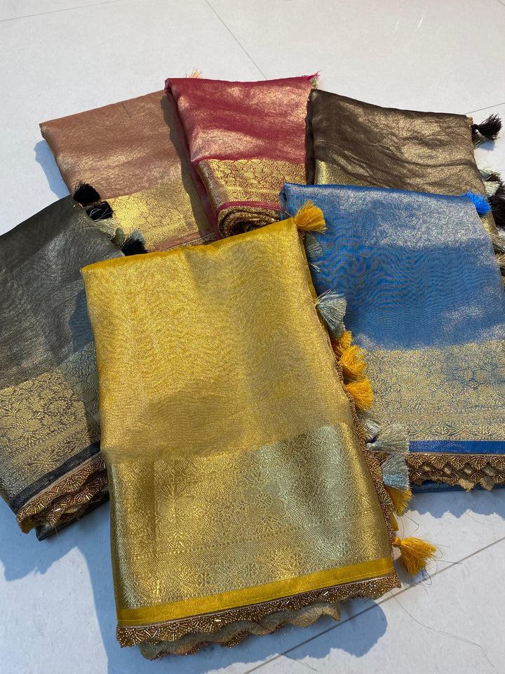 Banarasi Semi Tissue silk Saree with heavy Gota lace