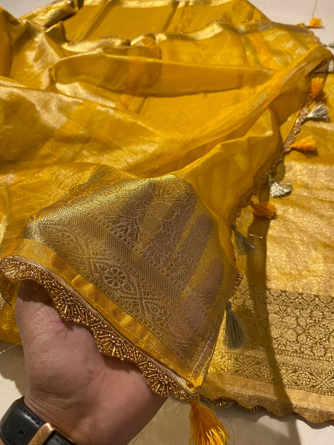 Banarasi Semi Tissue silk Saree with heavy Gota lace