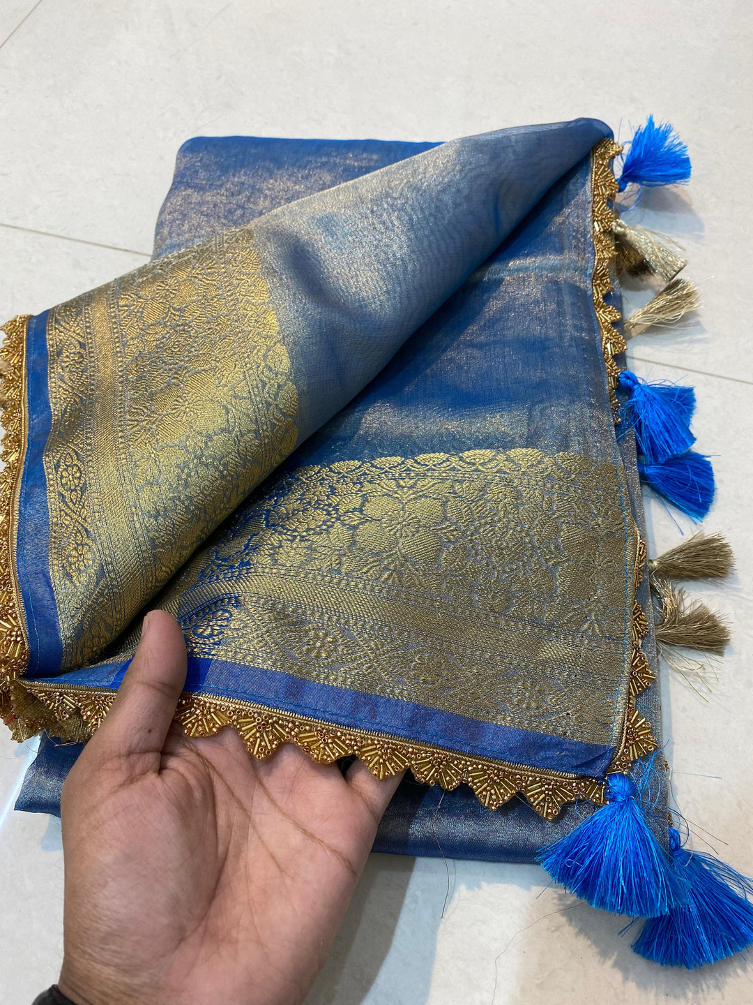 Banarasi Semi Tissue silk Saree with heavy Gota lace