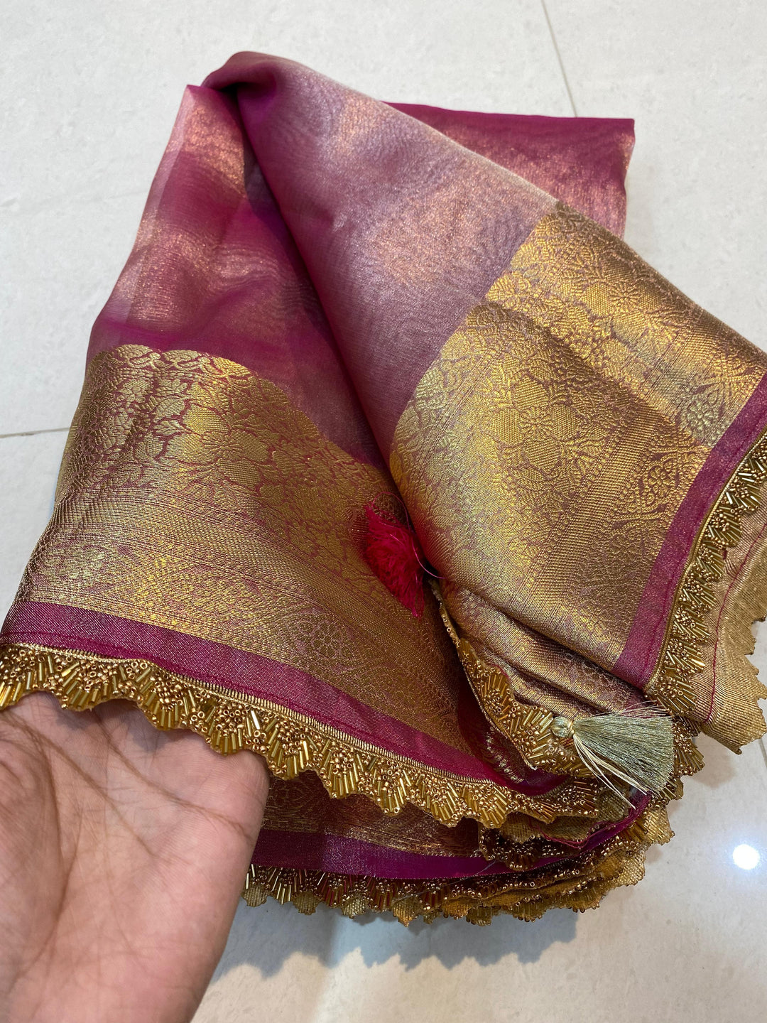 Banarasi Semi Tissue silk Saree with heavy Gota lace