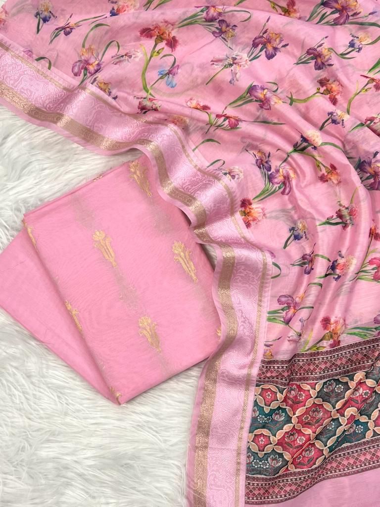 Banarasi silk Digital Printed Unstitched Suit