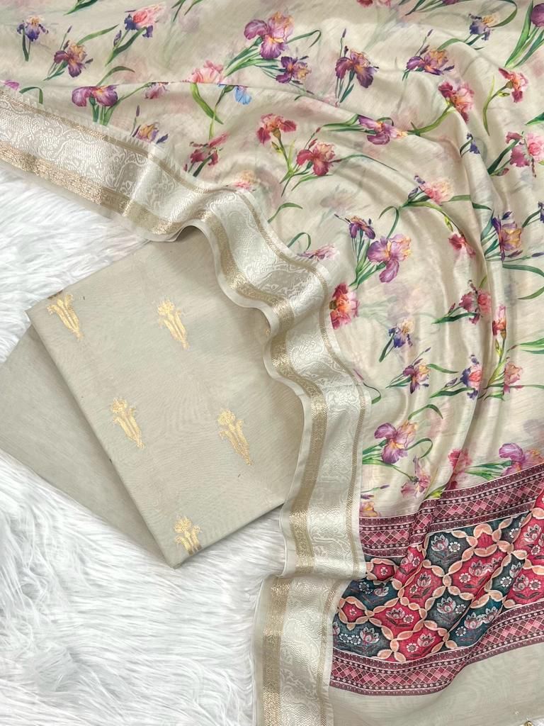 Banarasi silk Digital Printed Unstitched Suit