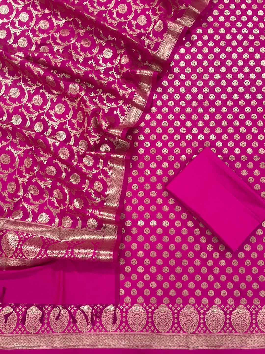 raani Color Pure Banarasi Katan Silk Georgette Unstitched Suit