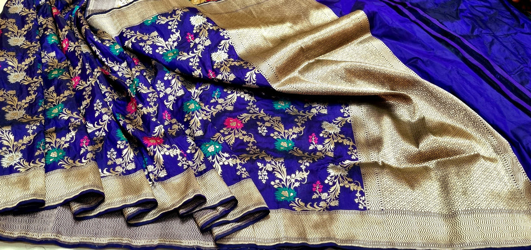 Pure katan silk Hand Weaved Multi meena jaal work Saree