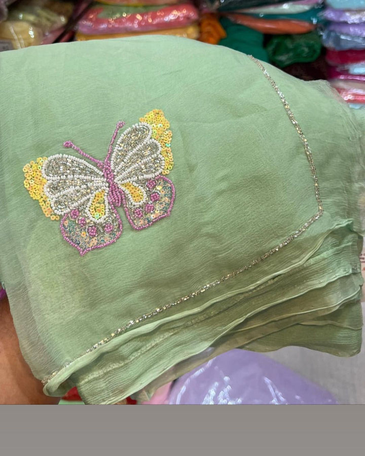 Pure Diamond Chiffon Saree with Beautiful 13 Butter Fly Motifs