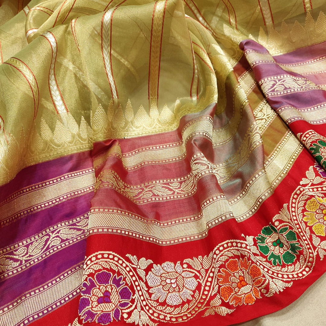 Pure tissue  silk Hand Weaved Fully Khadwa weaved Zari work Saree