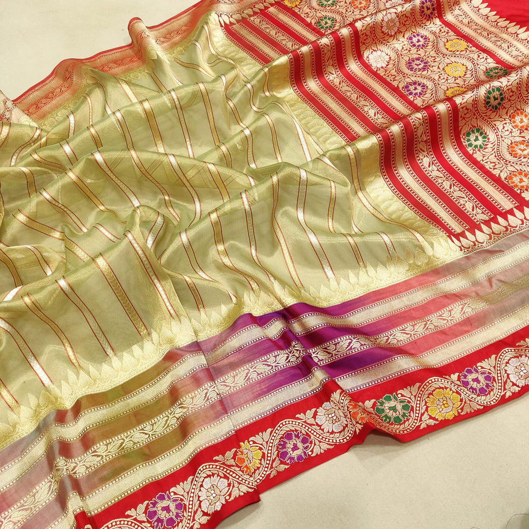Pure tissue  silk Hand Weaved Fully Khadwa weaved Zari work Saree
