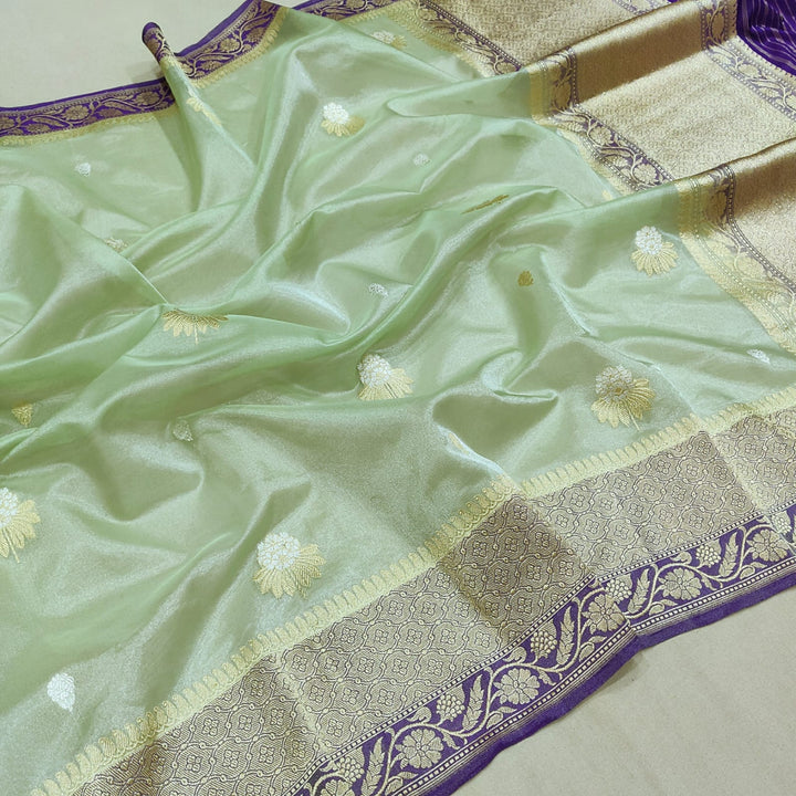 Pure tissue silk Hand Weaved Fully Khadwa weaved Zari work Saree