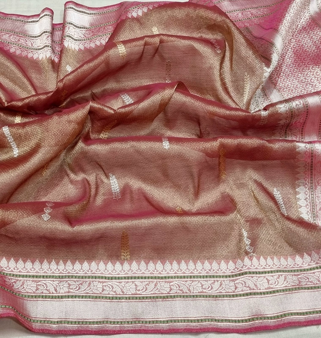 Pure Tissue Silk Saree with Iktara and sona rupa buti fusion