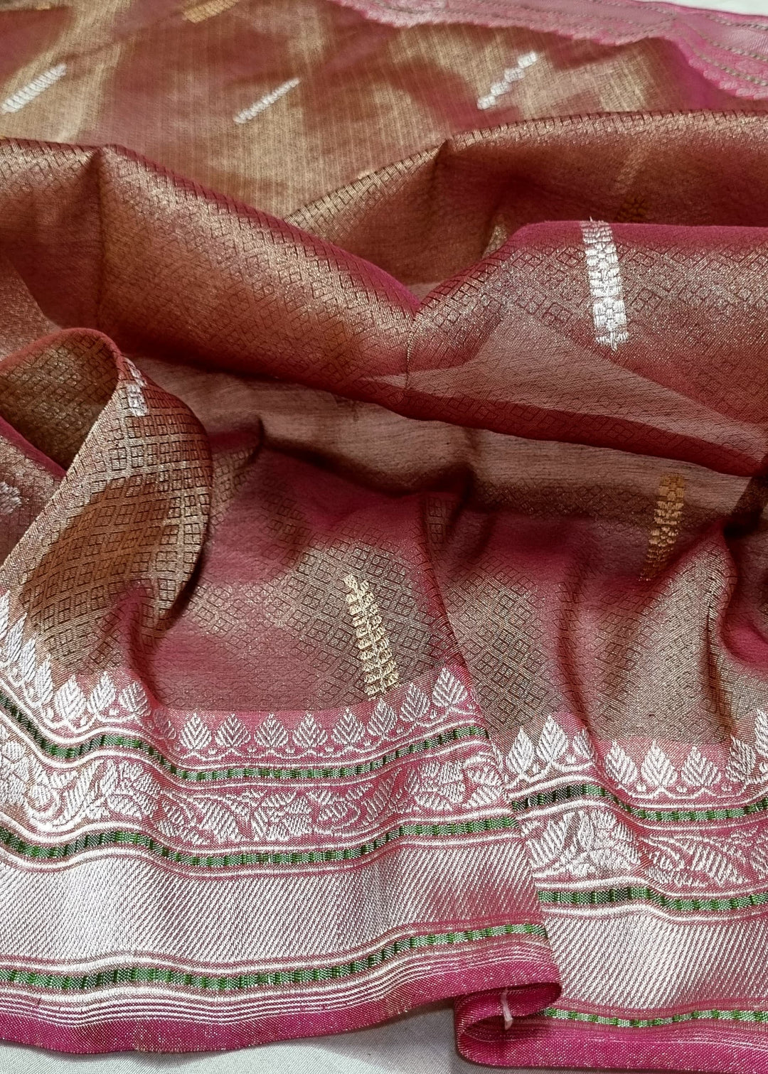Pure Tissue Silk Saree with Iktara and sona rupa buti fusion