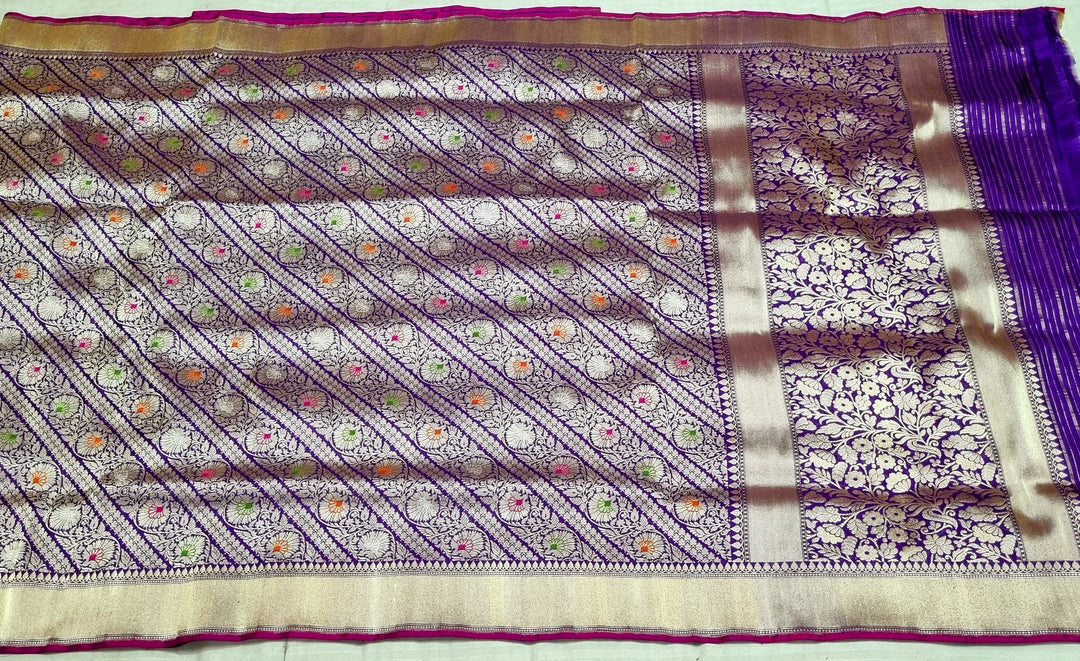 Pure katan Tanchui silk Hand Weaved Multi meena jaal work Saree