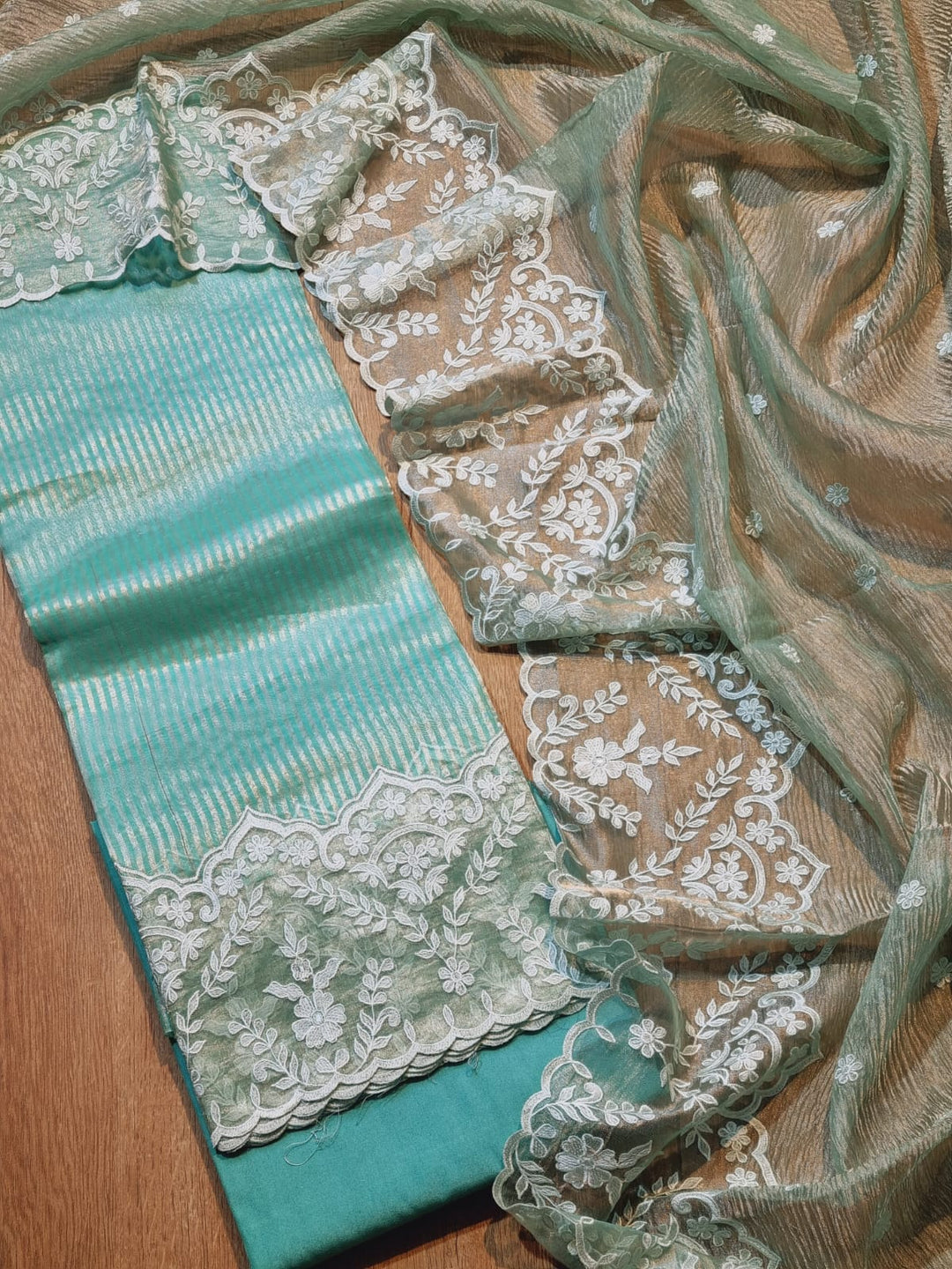 Pure Banarasi Organaza Silk Suit with Tissue Silk Dupatta