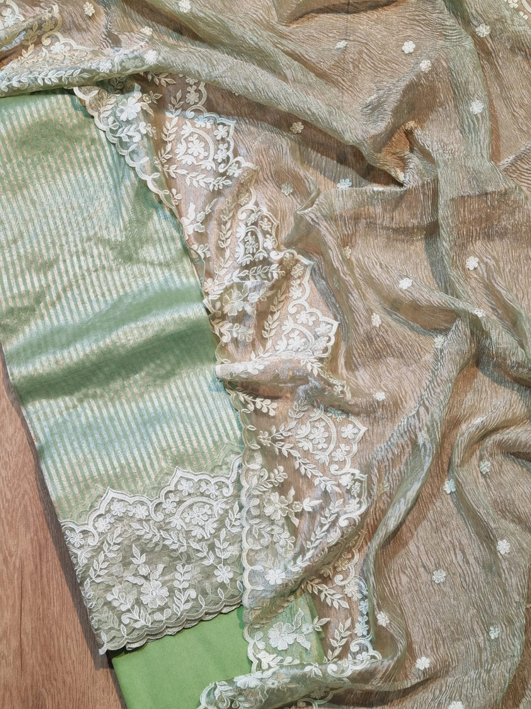 Pure Banarasi Organaza Silk Suit with Tissue Silk Dupatta
