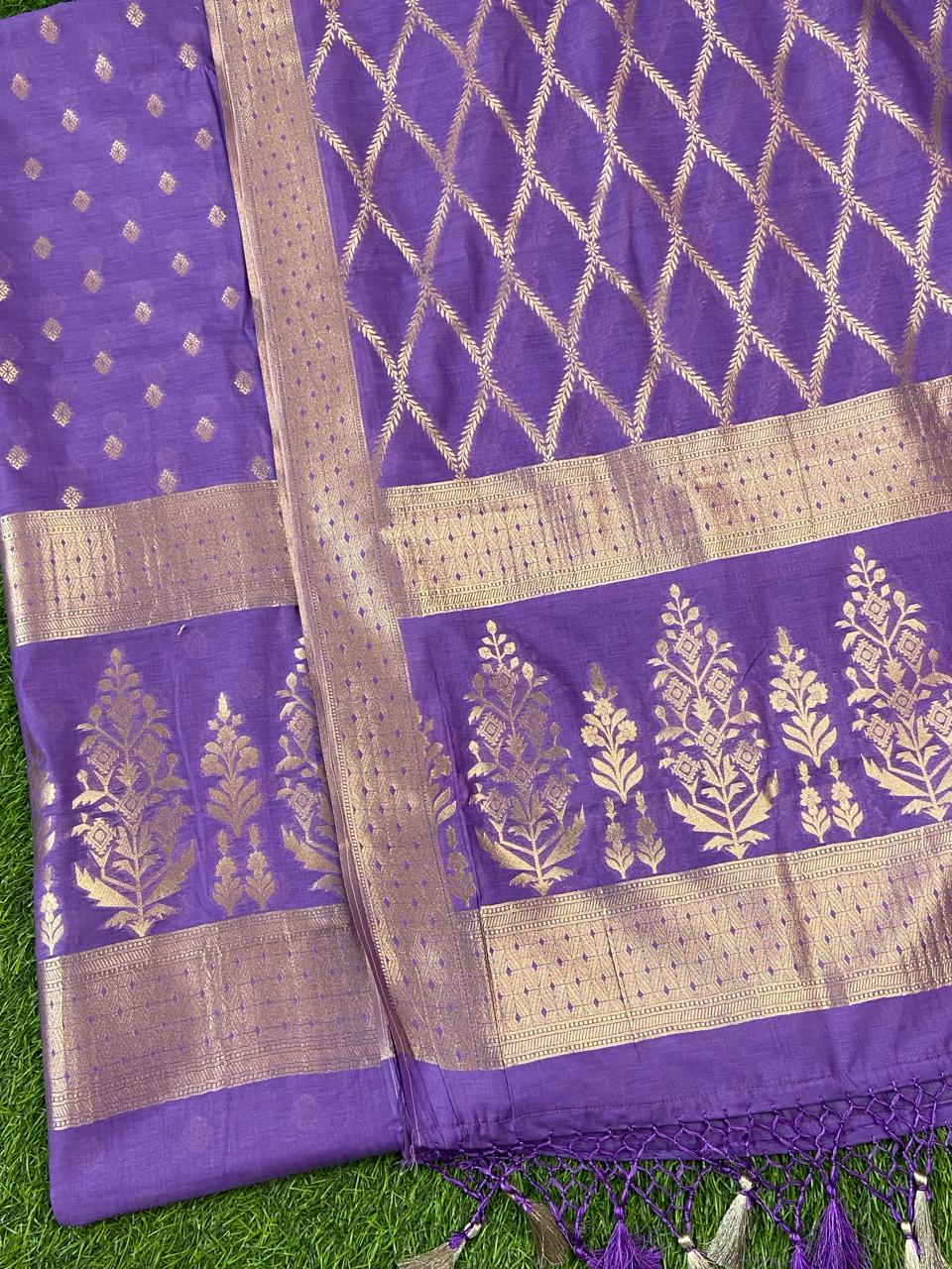 Pure Banarasi Chanderi Silk Resham Zari Weaved Unstitched Suit | purple |