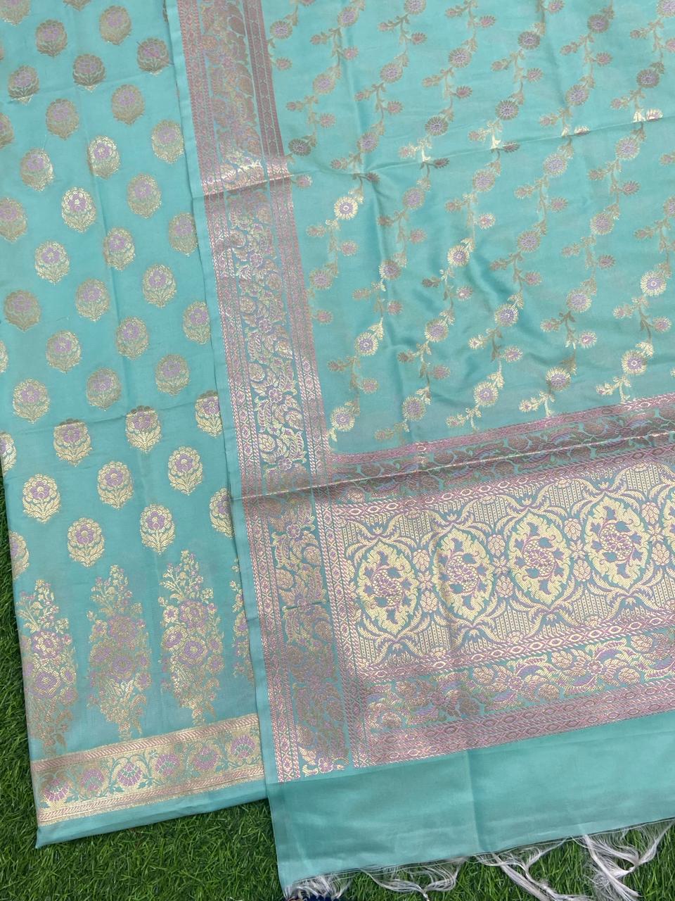 Pure Banarasi Soft Katan Silk Alfi Weaved Institched Suit