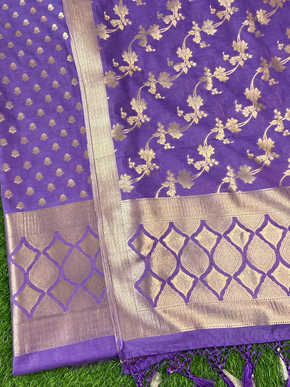 Pure Banarasi Chanderi Silk Resham Zari Weaved Unstitched Suit | Purple |