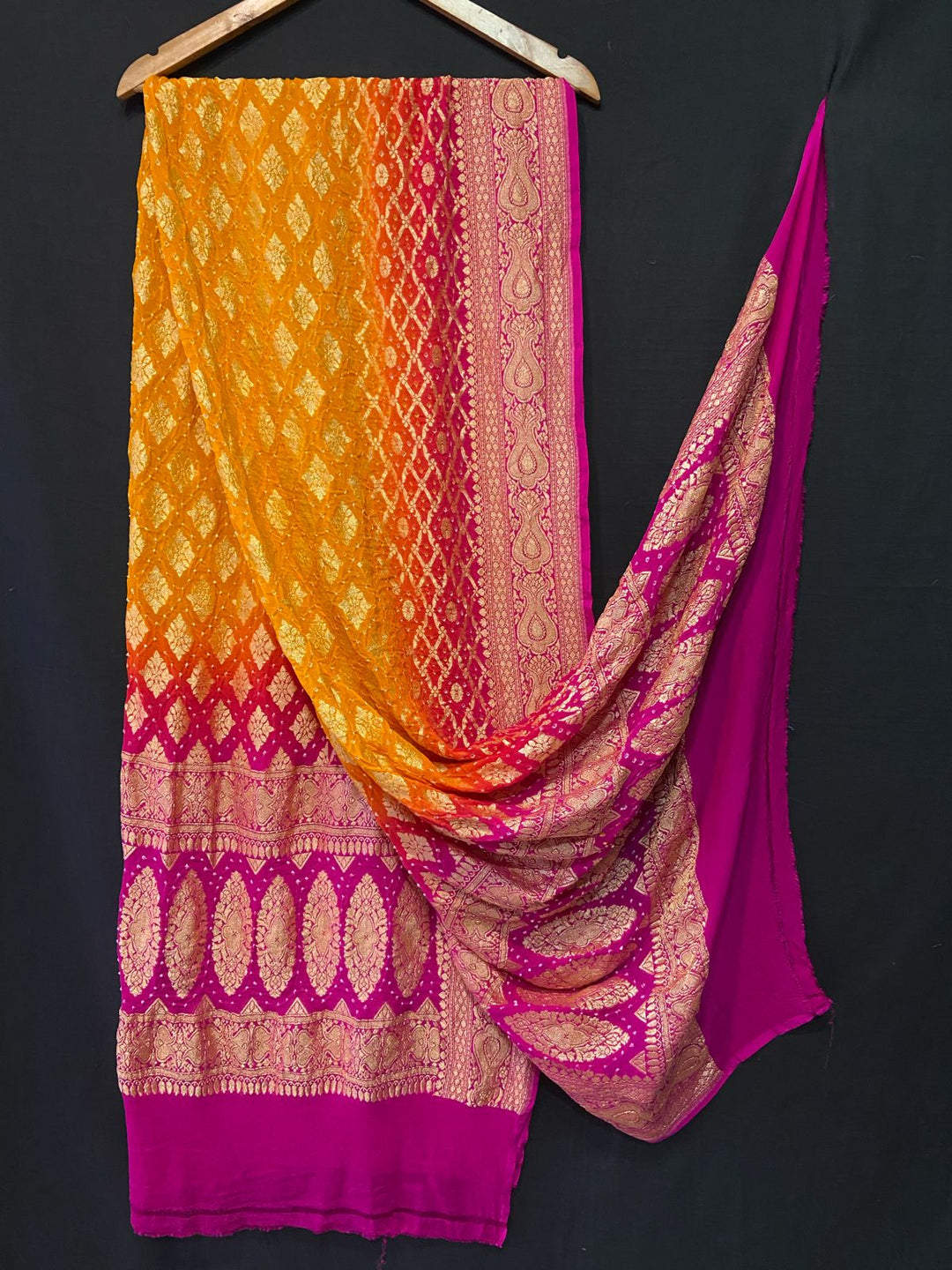 Pure Khaddi Chiffon Neemzari handwoven exclusive Bandhani Dupatta