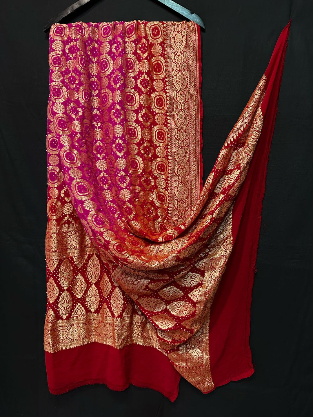 Pure Khaddi Chiffon Neemzari handwoven exclusive Bandhani Dupatta