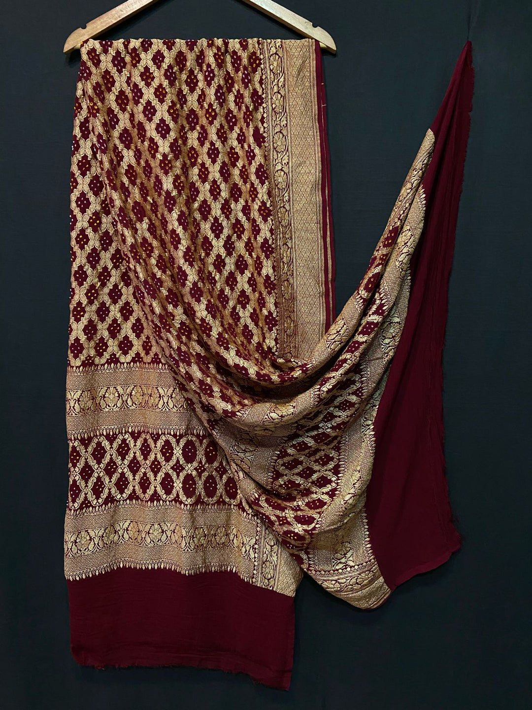 Pure Khaddi Chiffon Neemzari handwoven exclusive Bandhani Dupatta