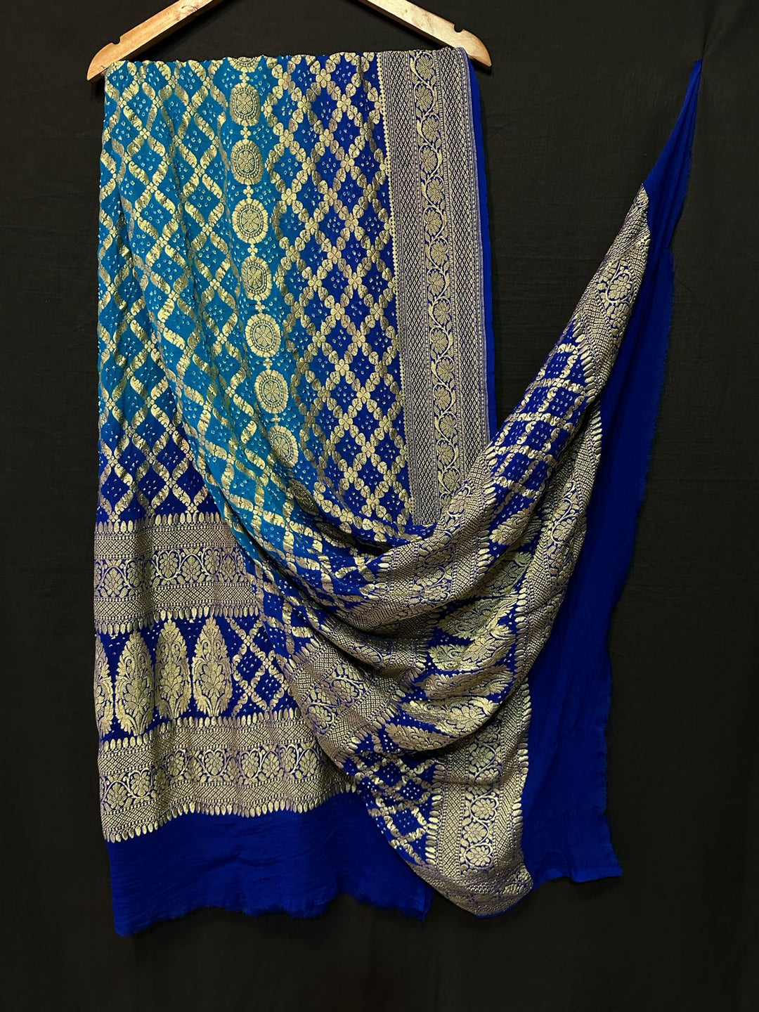 Pure Khaddi Chiffon Neemzari handwoven exclusive Bandhani Dupatta