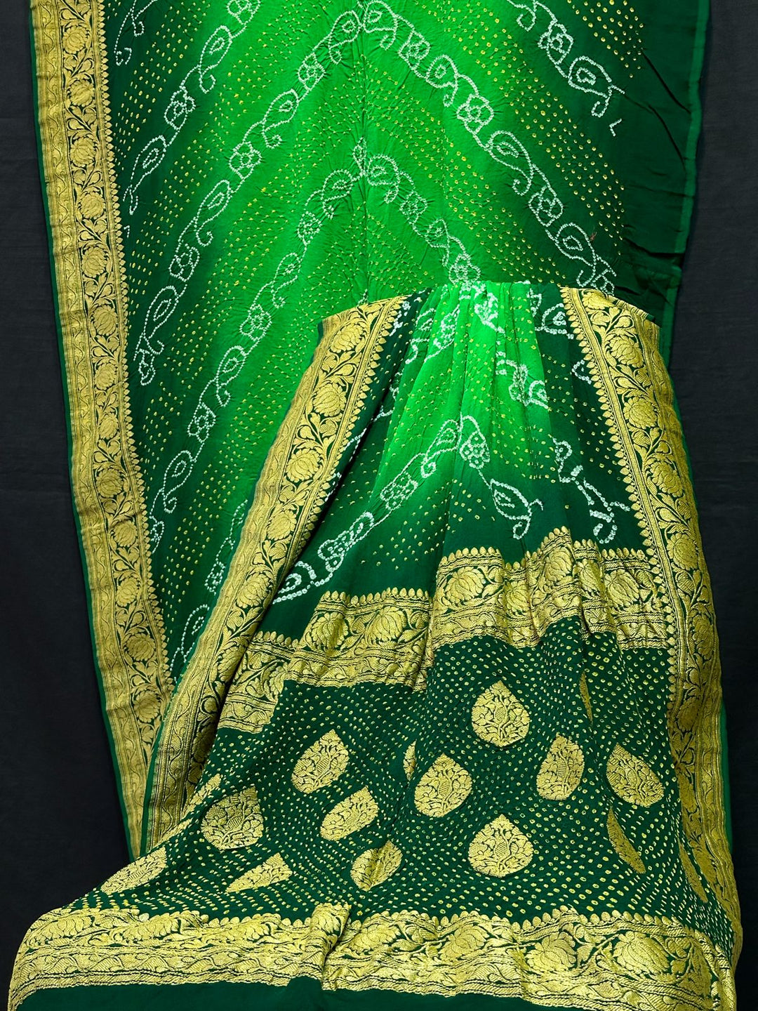 Pure Khaddi Chiffon Georgette with real metallic tested zari handwoven saree with full RAEE BANDHEJ WORK