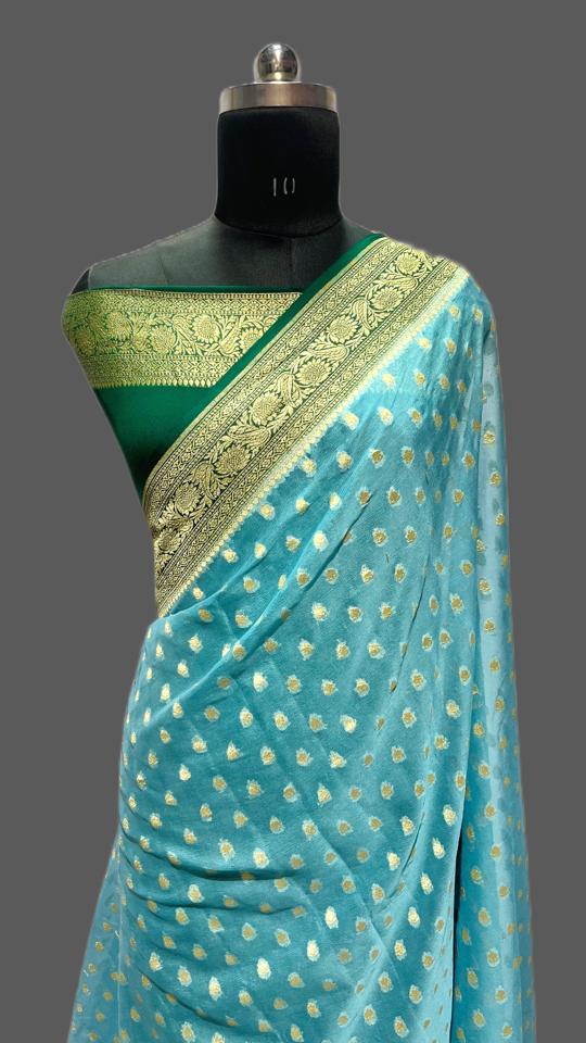 Pure Banarasi Handloom Khaddi Georgette Silk Saree