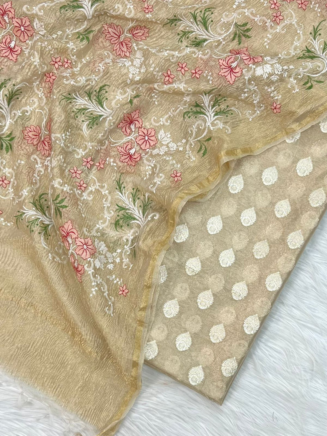 Banarasi Tissue Silk Unstitched Suit with Tissue Dupatta
