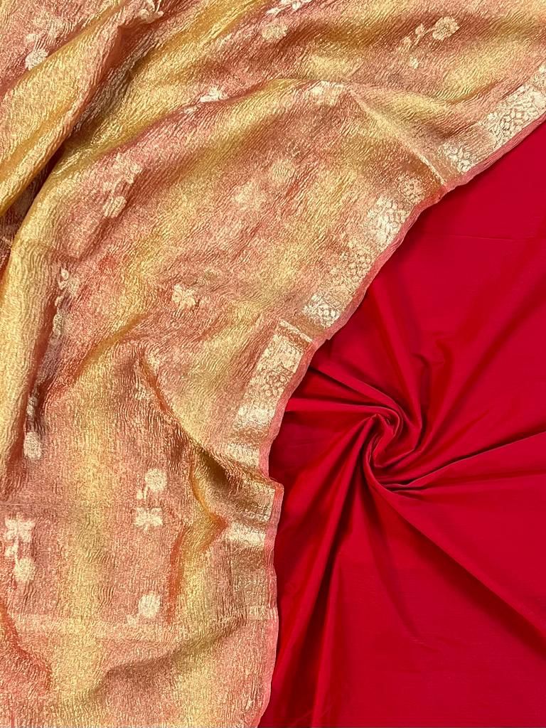 Banarasi Silk Unstitched Suit with Tissue Crush Dupatta