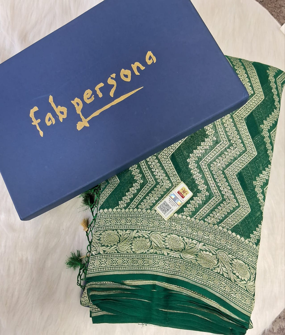 Pure Banarasi Handloom Khaddi Georgette Silk Saree With Water Zari Work in Green