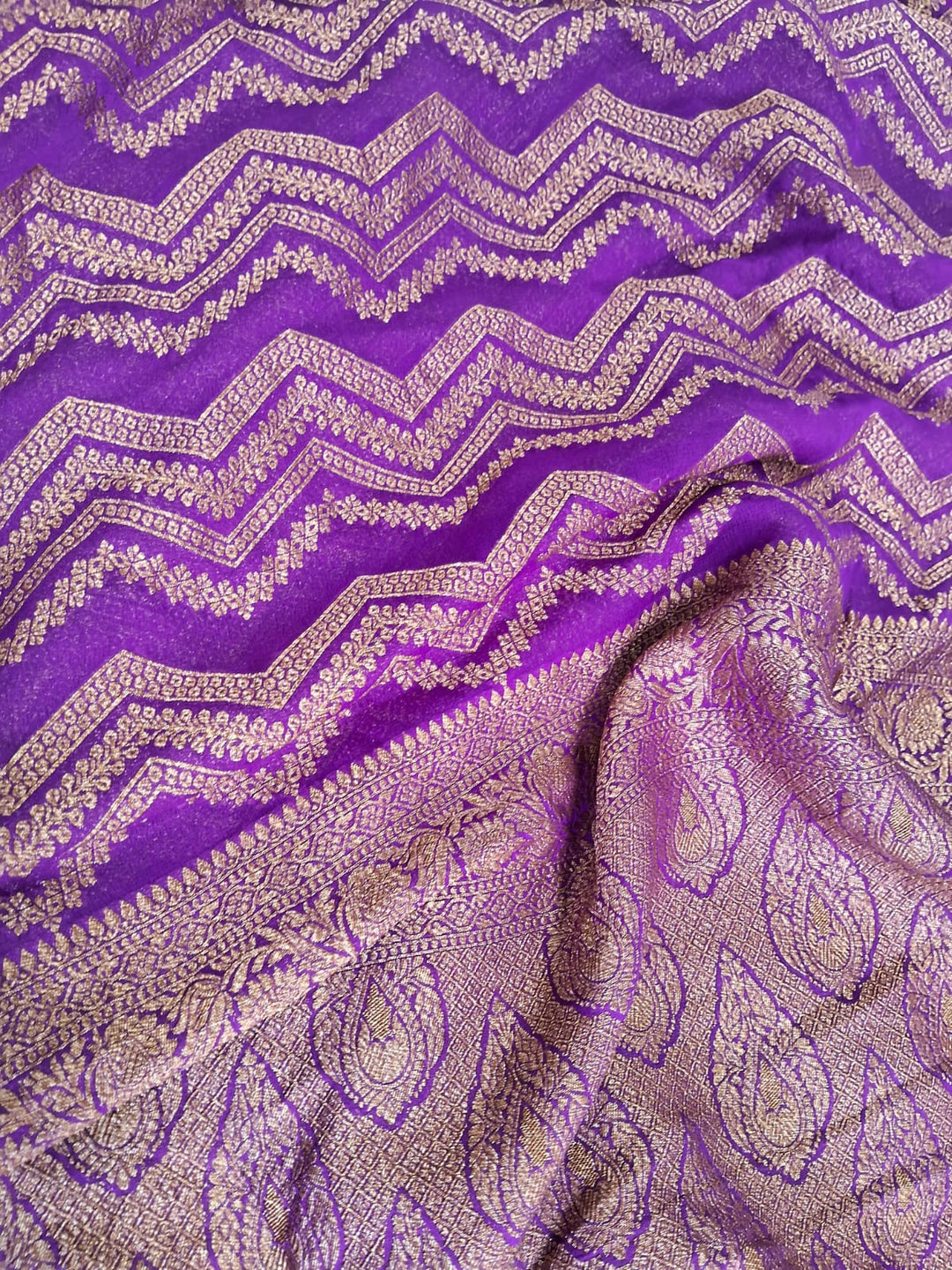 Pure Banarasi Handloom Khaddi Georgette Silk Saree With Water Zari Work in Purple