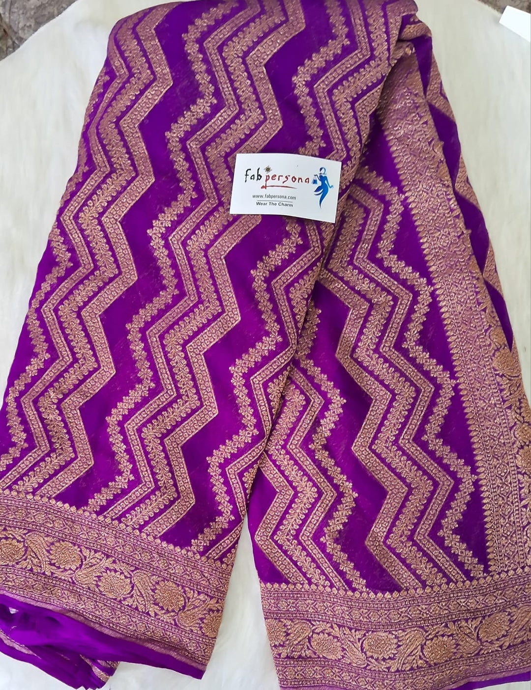 Pure Banarasi Handloom Khaddi Georgette Silk Saree With Water Zari Work in Purple