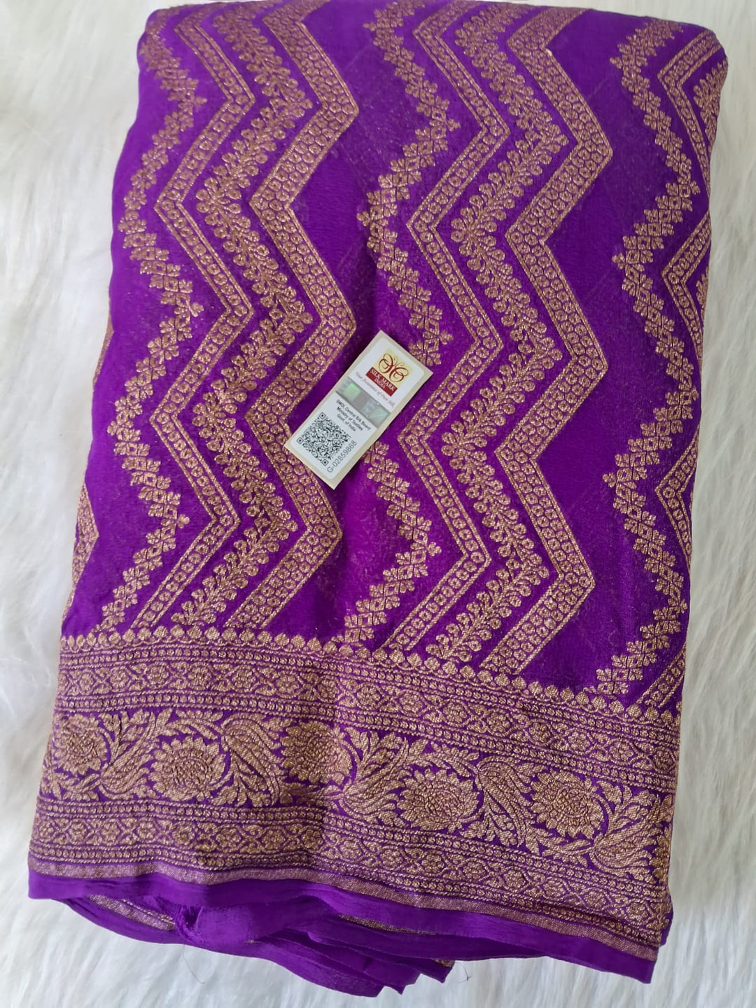 Pure Banarasi Handloom Khaddi Georgette Silk Saree With Water Zari Work in Purple