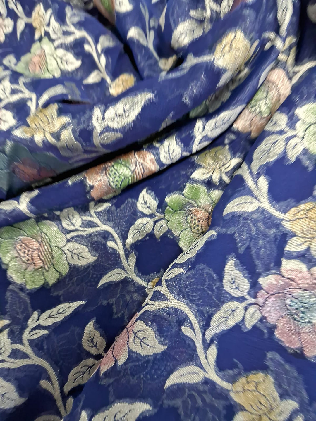 Pure Banarasi Handloom Khaddi Georgette Silk Saree With Water Zari Work in Blue color