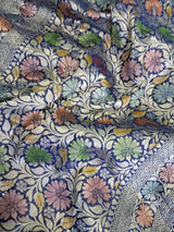 Pure Banarasi Handloom Khaddi Georgette Silk Saree With Water Zari Work in Blue color