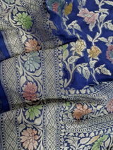Pure Banarasi Handloom Khaddi Georgette Silk Saree With Water Zari Work in Blue color