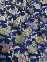 Pure Banarasi Handloom Khaddi Georgette Silk Saree With Water Zari Work in Blue color