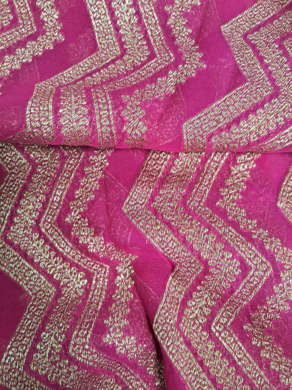 Pure Banarasi Handloom Khaddi Georgette Silk Saree With Water Zari Work in Raani