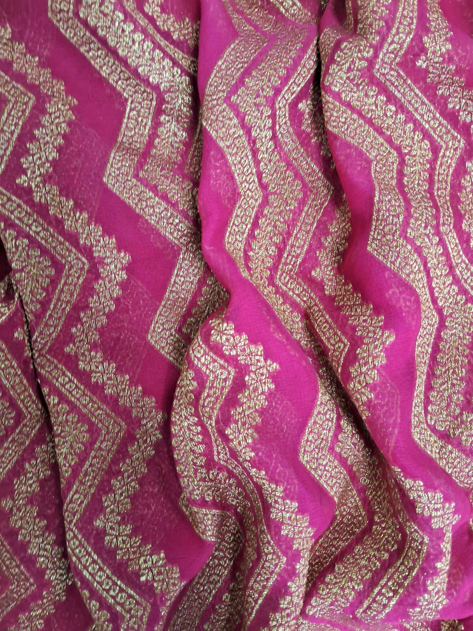 Pure Banarasi Handloom Khaddi Georgette Silk Saree With Water Zari Work in Raani