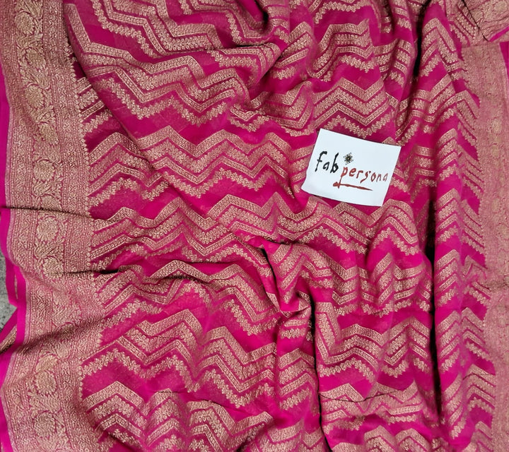 Pure Banarasi Handloom Khaddi Georgette Silk Saree With Water Zari Work in Raani