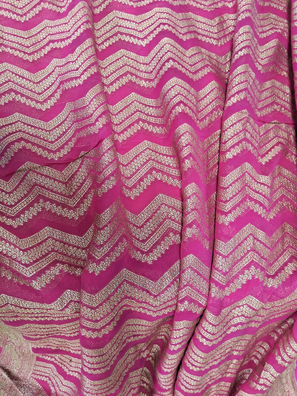 Pure Banarasi Handloom Khaddi Georgette Silk Saree With Water Zari Work in Raani