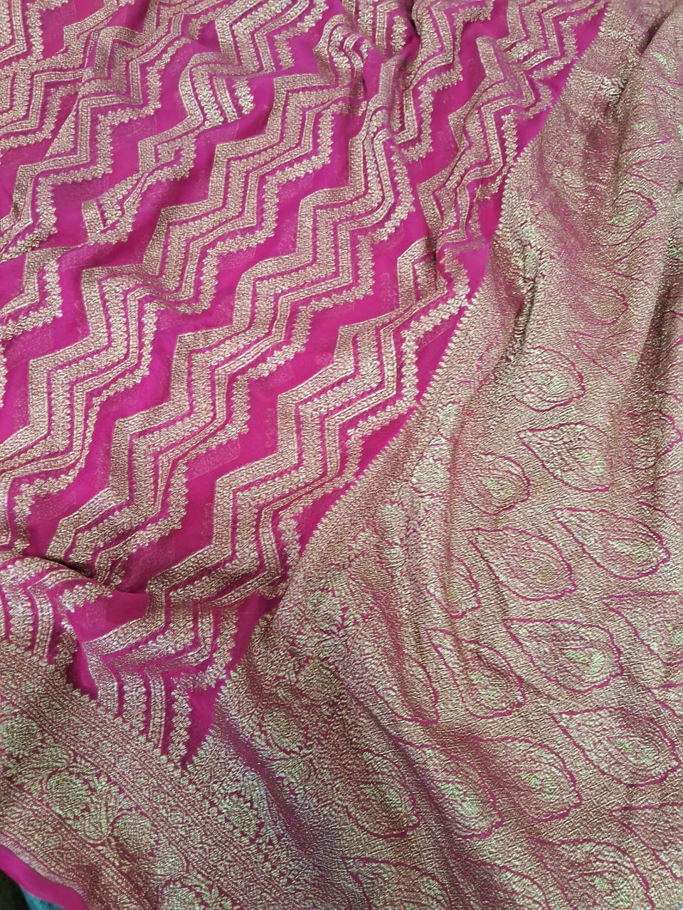 Pure Banarasi Handloom Khaddi Georgette Silk Saree With Water Zari Work in Raani