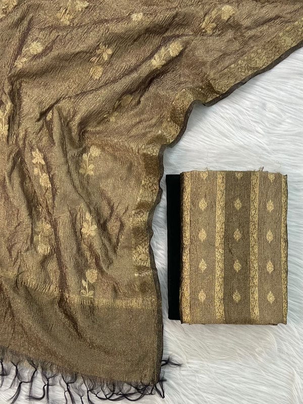 Banarasi Tissue Silk Unstitched Suit with Crushed Tissue Dupatta