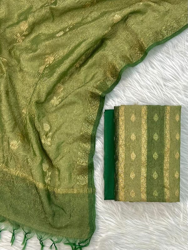Banarasi Tissue Silk Unstitched Suit with Crushed Tissue Dupatta
