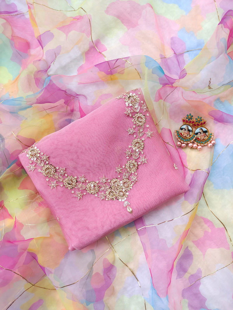 Organza Hand Work Unstitched Suit
