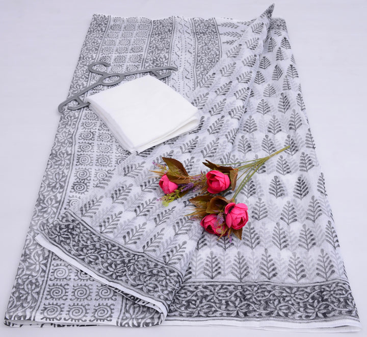 Pure Kota Doriya Block Print Saree With Blouse