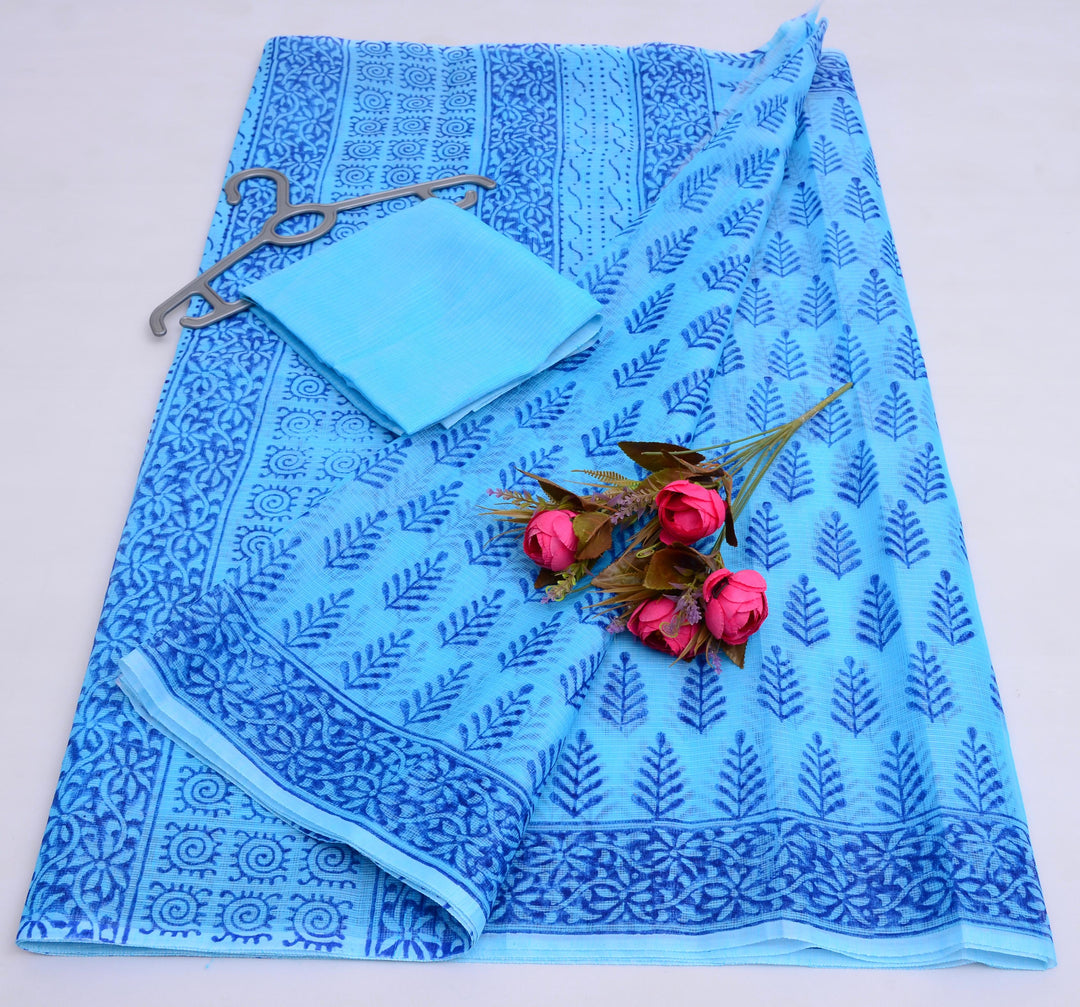 Pure Kota Doriya Block Print Saree With Blouse