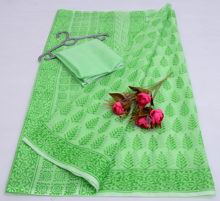 Pure Kota Doriya Block Print Saree With Blouse