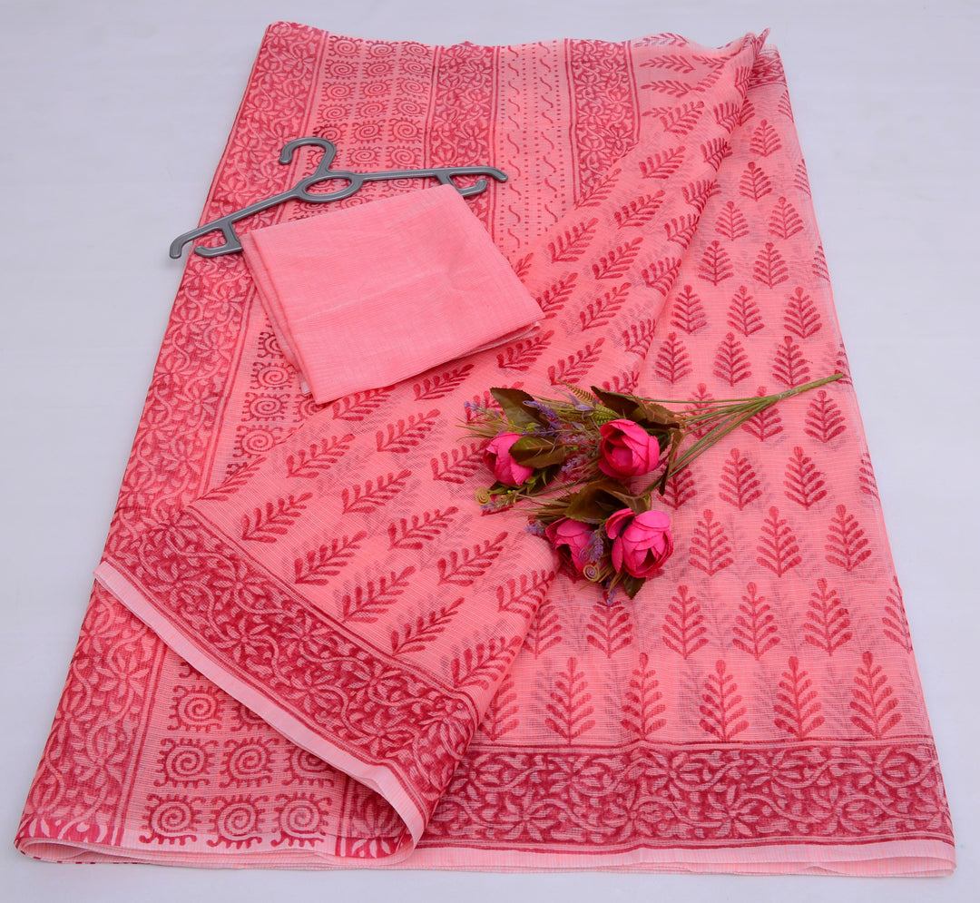 Pure Kota Doriya Block Print Saree With Blouse