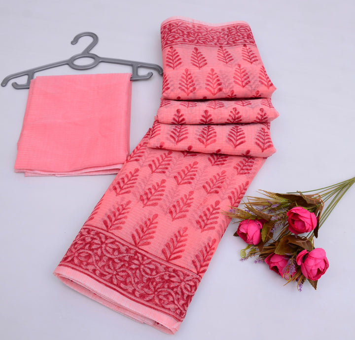 Pure Kota Doriya Block Print Saree With Blouse